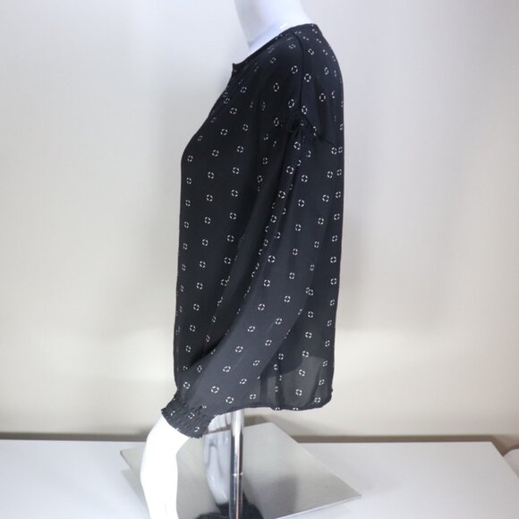 Banana Republic Black Patterned Smocked Blouse, Size - Picture 2 of 12